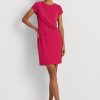 Vestido Ralph Lauren de manga corta en jersey elástico rosa para mujer Vestido Ralph Lauren de manga corta en jersey elástico rosa para mujer