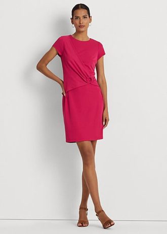 Vestido Ralph Lauren de manga corta en jersey elástico rosa para mujer Vestido Ralph Lauren de manga corta en jersey elástico rosa para mujer