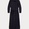 Vestido Ralph Lauren de mezcla de lana con cinturón para mujer, color azul marino