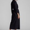 Vestido Ralph Lauren de mezcla de lana con cinturón para mujer, color azul marino