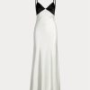 Vestido Ralph Lauren sin mangas de satén en contraste blanco y negro para mujer