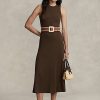 Vestido sin mangas de punto gofre elástico Ralph Lauren para mujer en color chocolate