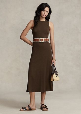 Vestido sin mangas de punto gofre elástico Ralph Lauren para mujer en color chocolate Vestido sin mangas de punto gofre elástico Ralph Lauren para mujer en color chocolate