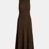 Vestido sin mangas de punto gofre elástico Ralph Lauren para mujer en color chocolate