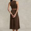 Vestido sin mangas de punto gofre elástico Ralph Lauren para mujer en color chocolate