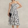 Vestido sin tirantes de lino floral Ralph Lauren para mujer, color negro y crema Vestido sin tirantes de lino floral Ralph Lauren para mujer, color negro y crema