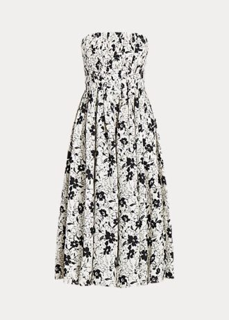 Vestido sin tirantes de lino floral Ralph Lauren para mujer, color negro y crema Vestido sin tirantes de lino floral Ralph Lauren para mujer, color negro y crema