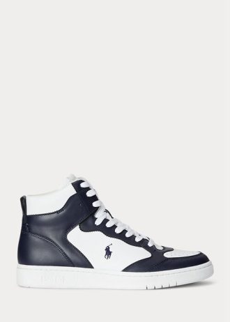 Zapatillas altas de cuero Ralph Lauren Court para hombre, color azul marino y blanco Zapatillas altas de cuero Ralph Lauren Court para hombre, color azul marino y blanco