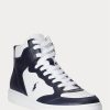Zapatillas altas de cuero Ralph Lauren Court para hombre, color azul marino y blanco Zapatillas altas de cuero Ralph Lauren Court para hombre, color azul marino y blanco
