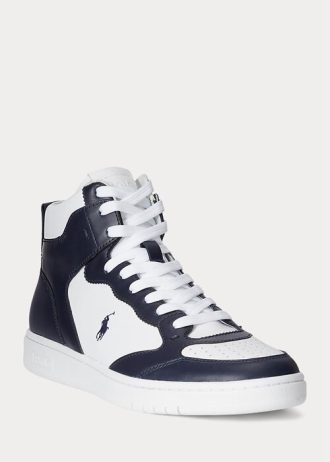 Zapatillas altas de cuero Ralph Lauren Court para hombre, color azul marino y blanco Zapatillas altas de cuero Ralph Lauren Court para hombre, color azul marino y blanco