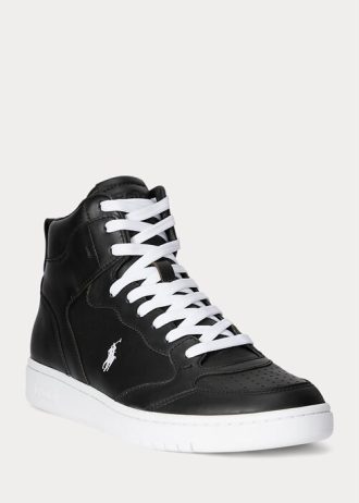 Zapatillas altas de cuero Ralph Lauren Court para hombre, color negro y blanco Zapatillas altas de cuero Ralph Lauren Court para hombre, color negro y blanco