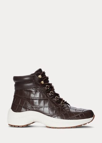 Zapatillas altas de piel con relieve Ralph Lauren Rylee para mujer en color marrón