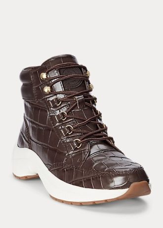 Zapatillas altas de piel con relieve Ralph Lauren Rylee para mujer en color marrón