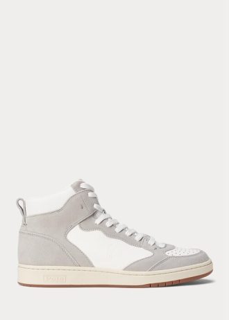 Zapatillas altas Ralph Lauren Court de piel y ante para hombre, color gris y blanco Zapatillas altas Ralph Lauren Court de piel y ante para hombre, color gris y blanco