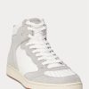 Zapatillas altas Ralph Lauren Court de piel y ante para hombre, color gris y blanco Zapatillas altas Ralph Lauren Court de piel y ante para hombre, color gris y blanco