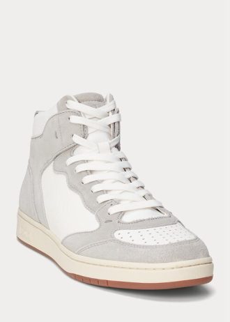 Zapatillas altas Ralph Lauren Court de piel y ante para hombre, color gris y blanco Zapatillas altas Ralph Lauren Court de piel y ante para hombre, color gris y blanco