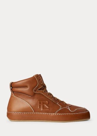 Zapatillas altas Ralph Lauren Jaemyn de piel de becerro marrón para mujer
