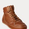 Zapatillas altas Ralph Lauren Jaemyn de piel de becerro marrón para mujer Zapatillas altas Ralph Lauren Jaemyn de piel de becerro marrón para mujer