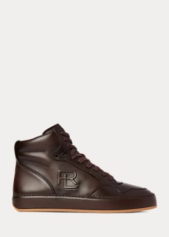 Zapatillas altas Ralph Lauren Jaemyn de piel de becerro para mujer en color chocolate
