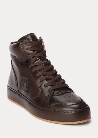 Zapatillas altas Ralph Lauren Jaemyn de piel de becerro para mujer en color chocolate