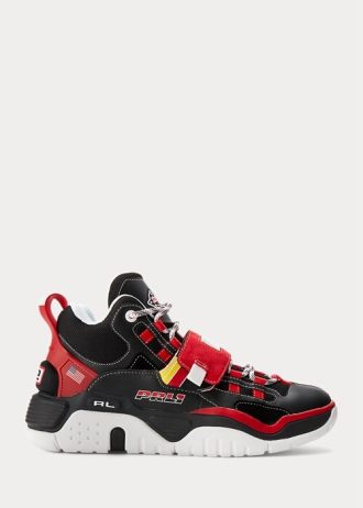 Zapatillas altas Ralph Lauren PS100 para hombre, color negro y rojo