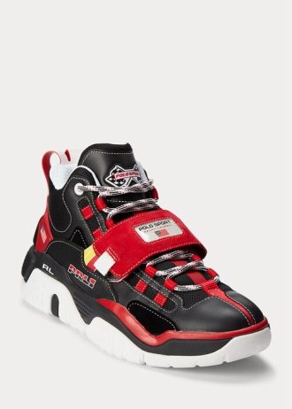 Zapatillas altas Ralph Lauren PS100 para hombre, color negro y rojo