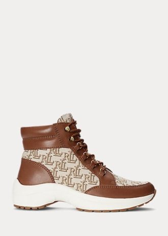 Zapatillas altas Ralph Lauren Rylee con monograma en jacquard para mujer, color marrón