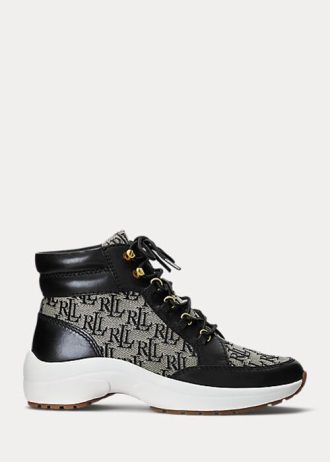 Zapatillas altas Ralph Lauren Rylee con monograma en jacquard para mujer, color negro y gris