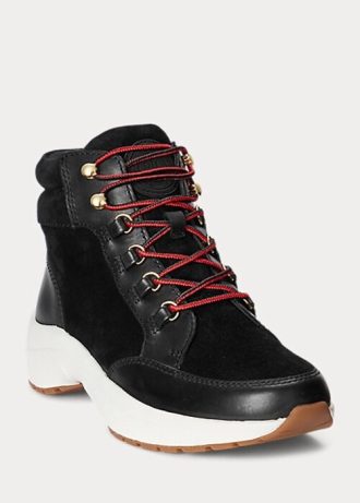 Zapatillas altas Ralph Lauren Rylee de ante y piel para mujer, color negro