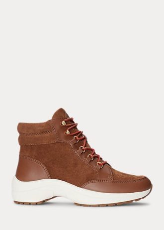 Zapatillas altas Ralph Lauren Rylee de ante y piel para mujer en color marrón
