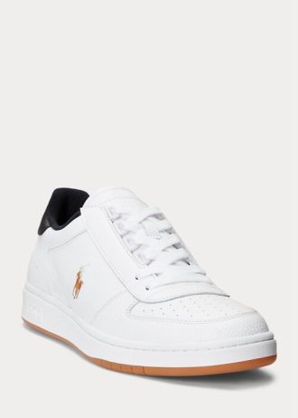 Zapatillas bajas de cuero Ralph Lauren Court para hombre, blancas y negras