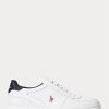 Zapatillas bajas de cuero Ralph Lauren Court para hombre, color blanco y azul marino