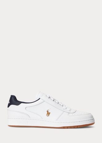 Zapatillas bajas de cuero Ralph Lauren Court para hombre, color blanco y azul marino Zapatillas bajas de cuero Ralph Lauren Court para hombre, color blanco y azul marino
