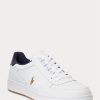 Zapatillas bajas de cuero Ralph Lauren Court para hombre, color blanco y azul marino