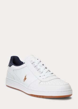 Zapatillas bajas de cuero Ralph Lauren Court para hombre, color blanco y azul marino Zapatillas bajas de cuero Ralph Lauren Court para hombre, color blanco y azul marino