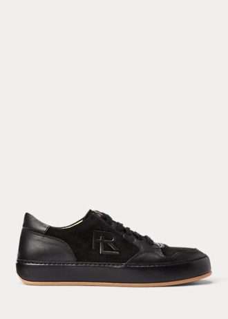 Zapatillas bajas Ralph Lauren Jinett de ante y piel para mujer, color negro