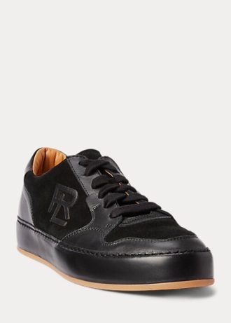 Zapatillas bajas Ralph Lauren Jinett de ante y piel para mujer, color negro
