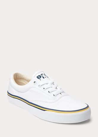 Zapatillas blancas de lona de algodón con el logotipo de Ralph Lauren para mujer