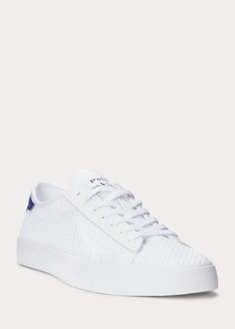 Zapatillas blancas de malla con ribete de cuero Ralph Lauren Nelson para hombre