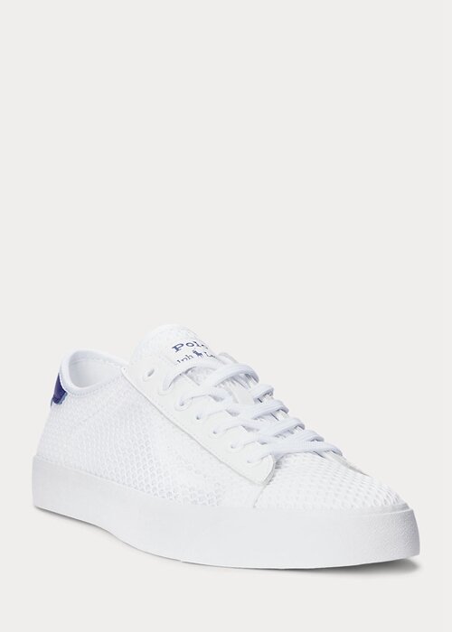 Zapatillas blancas de malla con ribete de cuero Ralph Lauren Nelson para hombre Zapatillas blancas de malla con ribete de cuero Ralph Lauren Nelson para hombre