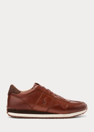 Zapatillas de cuero Ralph Lauren Train 85 para hombre, color marrón