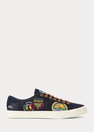 Zapatillas de sarga con parche del logotipo Ralph Lauren Nelson para hombre en azul marino