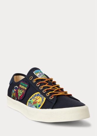 Zapatillas de sarga con parche del logotipo Ralph Lauren Nelson para hombre en azul marino