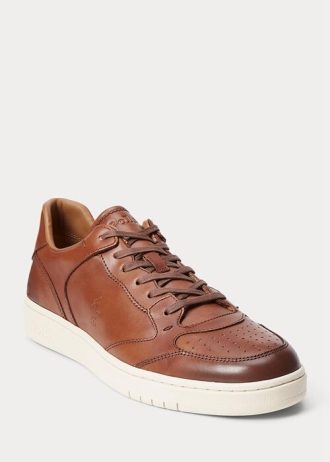 Zapatillas Ralph Lauren Court de piel marrón para hombre