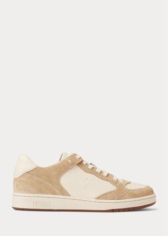 Zapatillas Ralph Lauren Court de piel y ante en beige para hombre