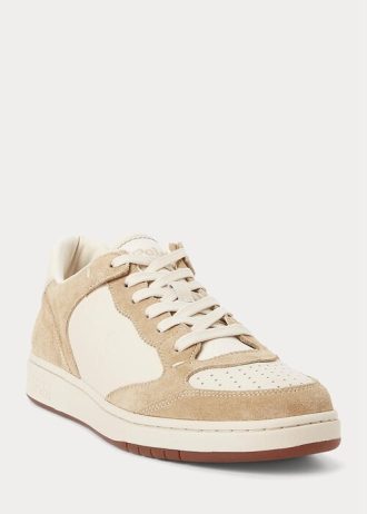Zapatillas Ralph Lauren Court de piel y ante en beige para hombre