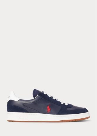 Zapatillas Ralph Lauren Court de piel y ante para hombre, color azul marino y rojo