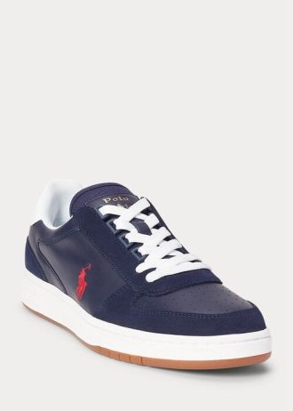 Zapatillas Ralph Lauren Court de piel y ante para hombre, color azul marino y rojo