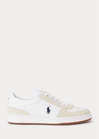 Zapatillas Ralph Lauren Court de piel y ante para hombre, color blanco y azul marino
