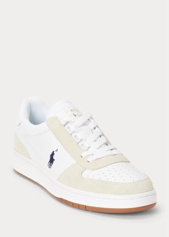 Zapatillas Ralph Lauren Court de piel y ante para hombre, color blanco y azul marino